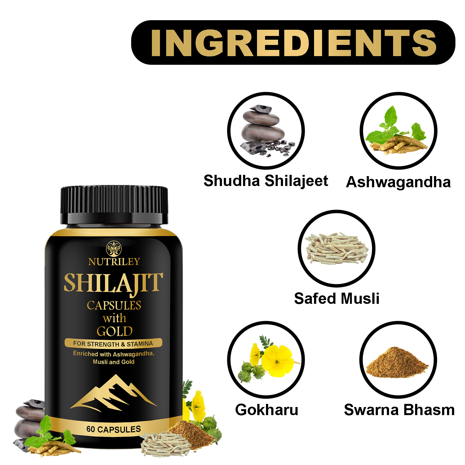 Shilajit capsules with gold